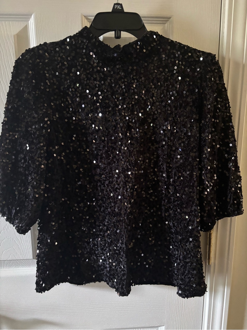 Nanette Lepore Black Sequin Short Sleeve Top